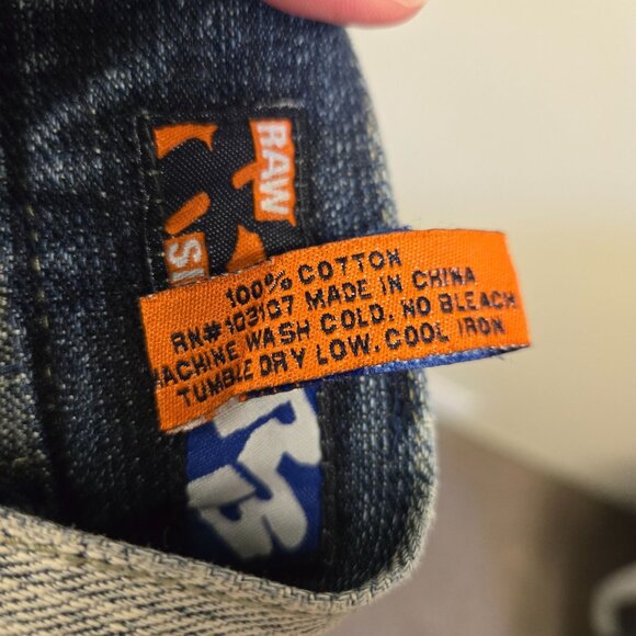 Raw Blue Y2K 2000s Men's 32x32 Denim Jeans Distressed Bleach Wash Flap Pockets - Picture 11 of 12